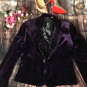 👑 Purple velvet blazer jacket embroidered lining